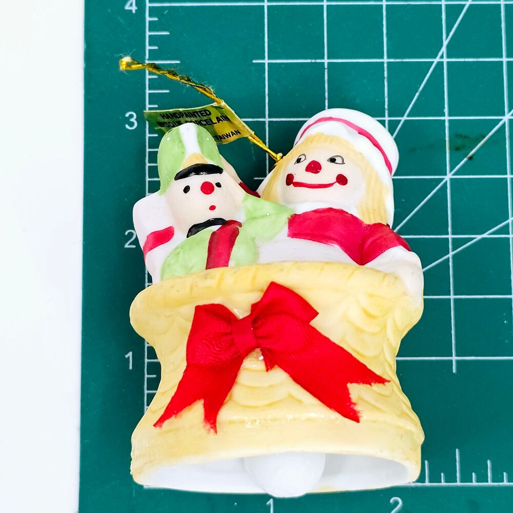 Vintage Jasco Taiwan Bisque Porcelain Bell Toys Christmas Tree Ornament Signed - Picture 6 of 6